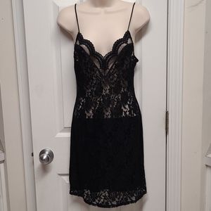 Delicates Black Lace Slip/Chemise Size S
